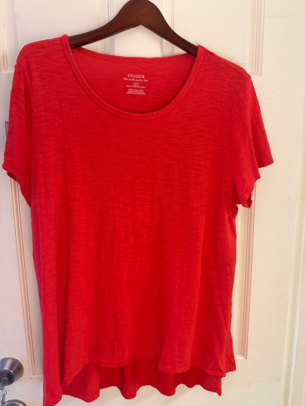 Chico's Women's Red-Orange Scoop Neck Short Sleeve Top